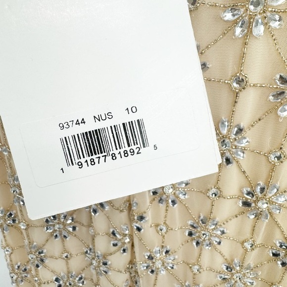 Mac Duggal Sleeveless Hand Beaded V-Neck Gown Maxi Dress Nude Silver Size 10 NWT - Picture 12 of 13